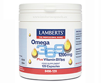 LAMBERTS OMEGA 3,6,9  1200 mg. con Vitamina D3 colesterol trigliceridos triglicéridos higado hígado antioxidante omega 3 cerebro memoria deficit atencion déficit atención hiperactividad vision visión huesos calcio menopausia
